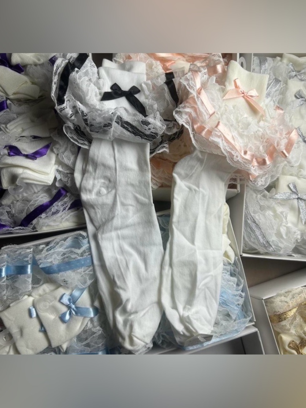 White Lace-Trim Socks with Bow Accent